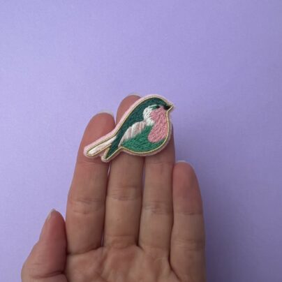 Broche oiseau vert et rose (4)